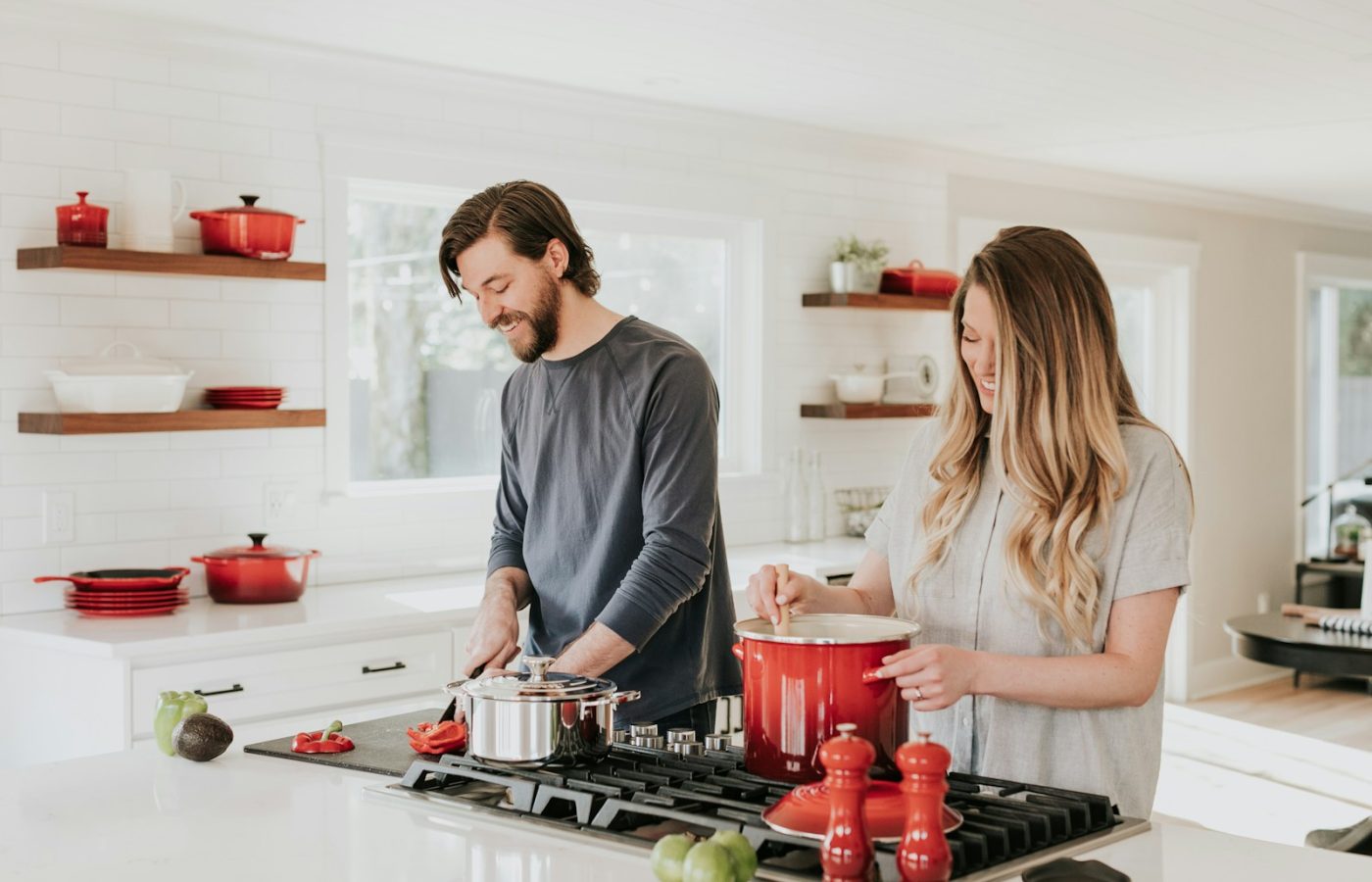 man and woman on kitchen